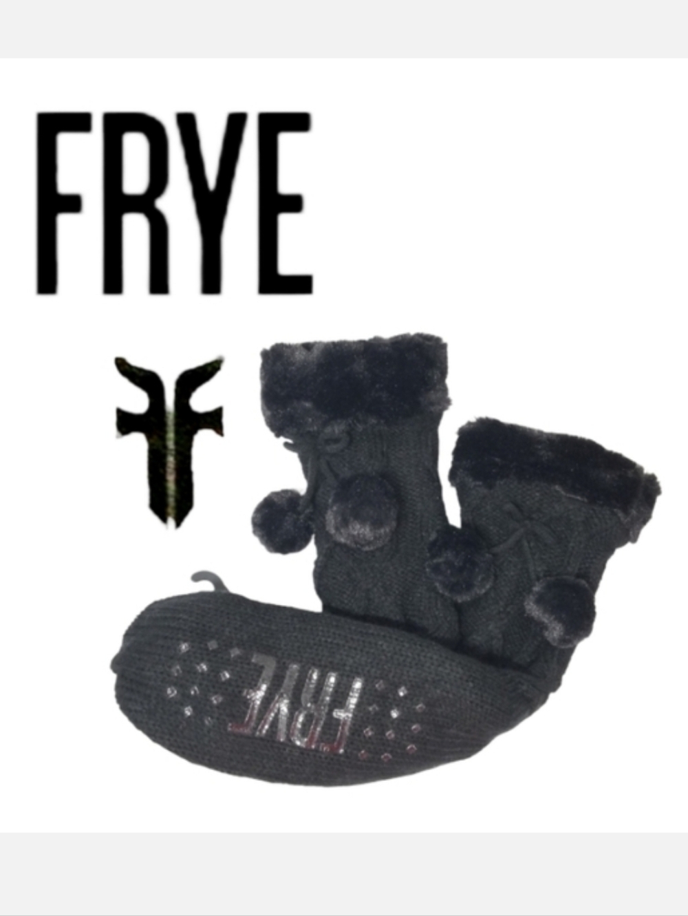 FRYE "Home Sock" Slipper Socks NWOT Cozy Black Knit  OSFM Cabincore